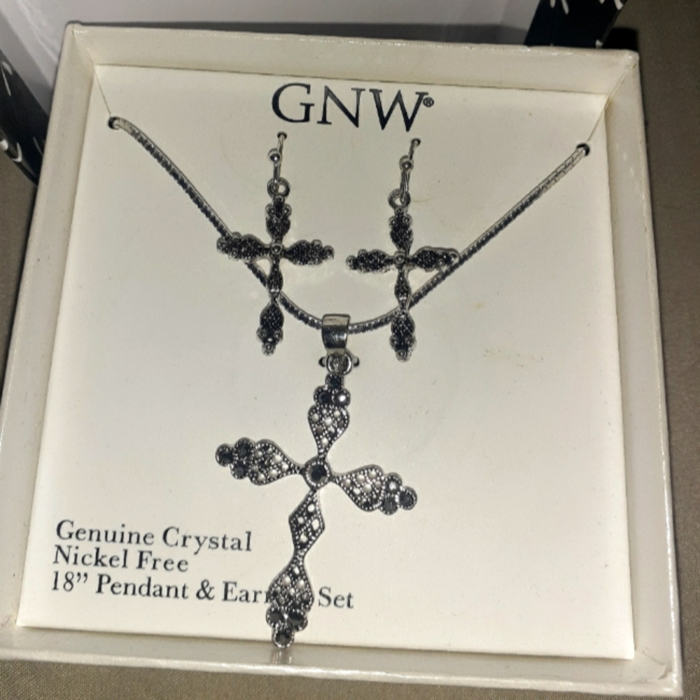 Genuine Crystal Cross Mecklace and Earring set